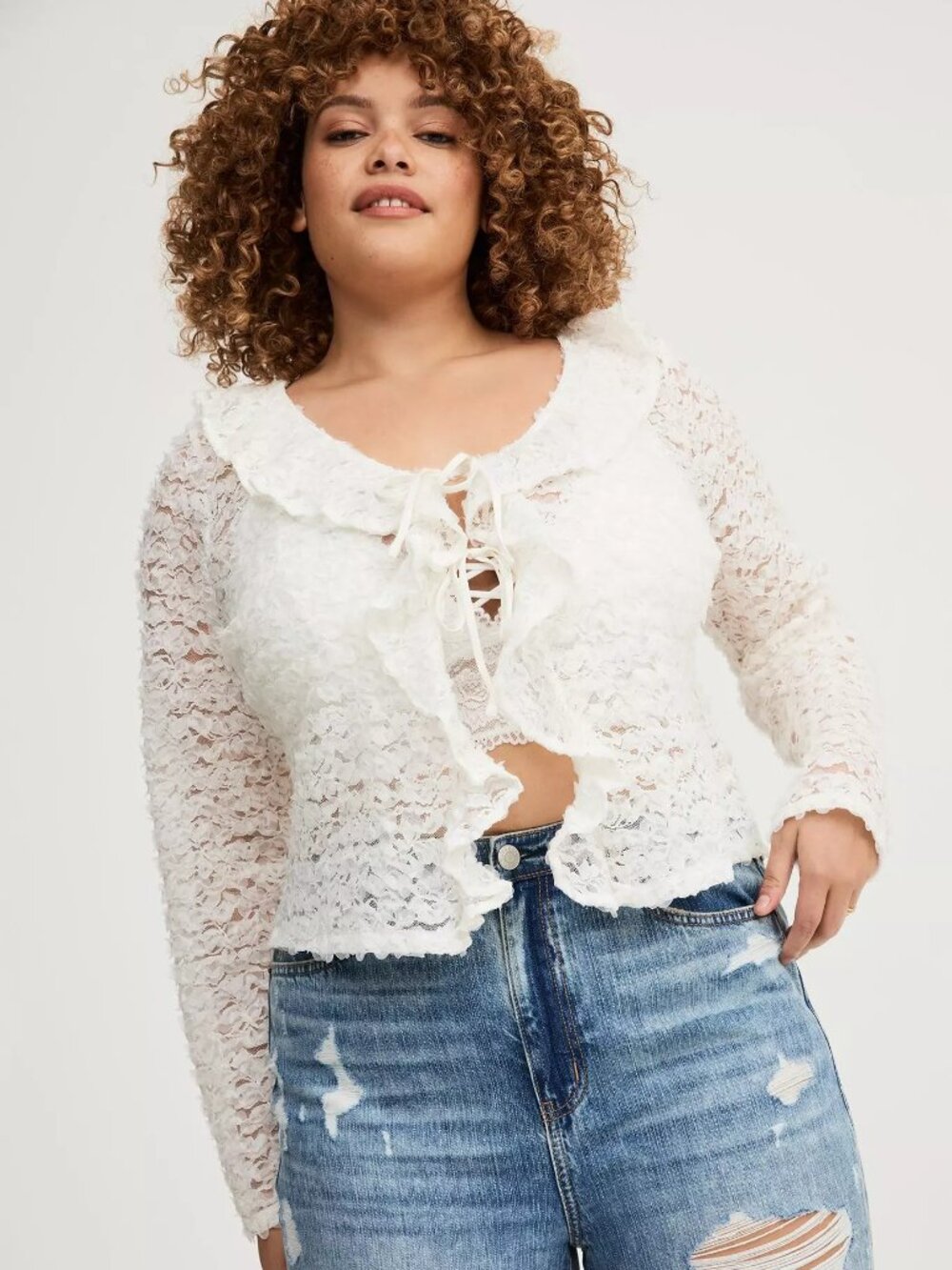 TORRID Tie-Front Crochet Top Size 1